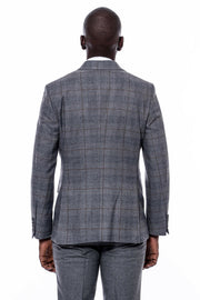 Checked Grey Slim-Fit Suit 3-piece-suit, 34, 36, 38, 40, 42, 44, 46, 48, Checked, mens-suit_obsolete, Modern Fit, Peak, Peak Lapel, Plaid, Slim Fit, Slim Fit Suit, Suit SuitSlim Fit Suit - we