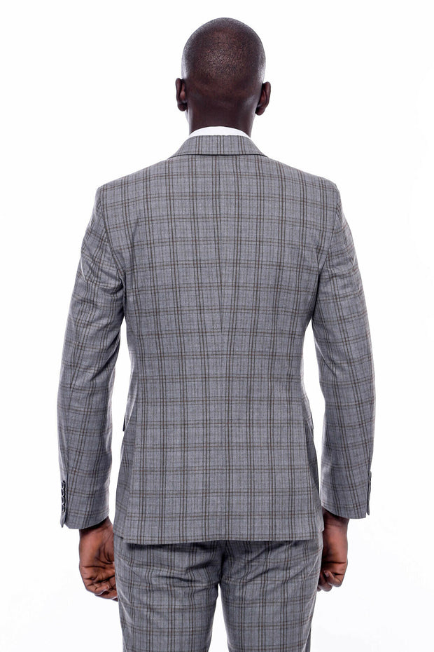 Checked Grey Vested Suit $150 - $200, 3-piece-suit, 36, 38, 40, 42, 44, 46, 48, 6 Drop, Casual, Casual Suit, Checked, Daily, Italian, Italian Suit, mens-suit_obsolete, Modern Fit, Office, Pea