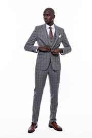 Checked Grey Vested Suit $150 - $200, 3-piece-suit, 36, 38, 40, 42, 44, 46, 48, 6 Drop, Casual, Casual Suit, Checked, Daily, Italian, Italian Suit, mens-suit_obsolete, Modern Fit, Office, Pea