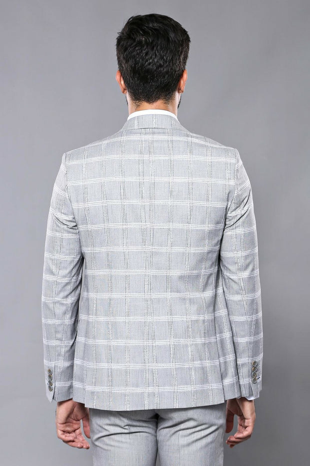 Checked Light Grey Vested Suit 3-piece-suit, 36, 38, 40, 42, 44, 46, Black, Checked, mens-suit, mens-suit_obsolete, Modern Fit, Plaid, Slim Fit, Slim Fit Suit, Suit SuitSlim Fit Suit - wessi