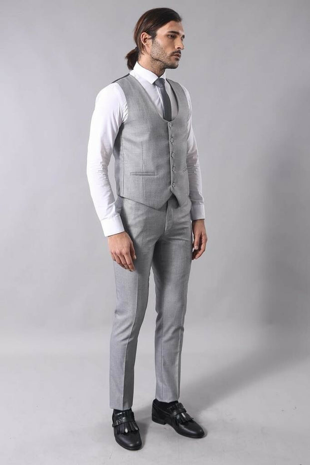 Checked Men's Grey Suit 3-piece-suit, 38, 42, Checked, Modern Fit, Peak, Peak Lapel, Plaid, Slim Fit, Slim Fit Suit, Suit OutletSuit - wessi