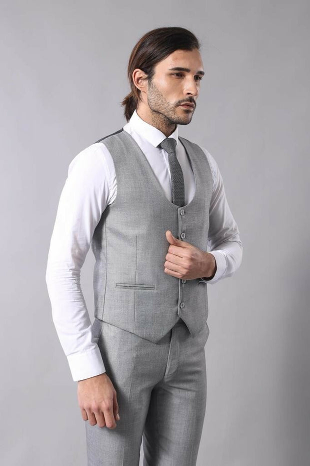 Checked Men's Grey Suit 3-piece-suit, 38, 42, Checked, Modern Fit, Peak, Peak Lapel, Plaid, Slim Fit, Slim Fit Suit, Suit OutletSuit - wessi