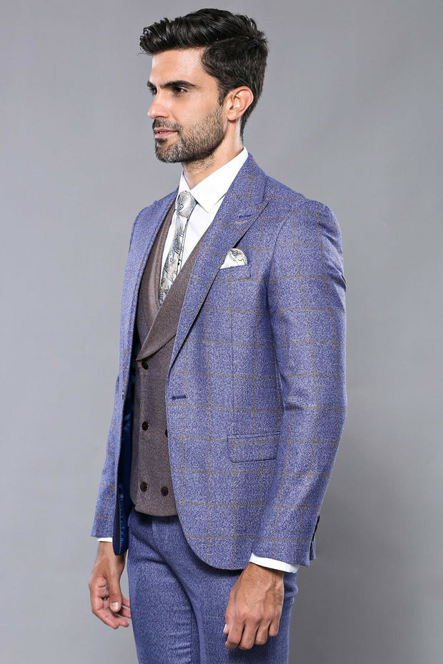 Checked Navy Men's Suit 3-piece-suit, 36, 40, 42, 44, Blue, Checked, mens-suit_obsolete, Modern Fit, Navy, navy-blue, Plaid, Slim Fit, Slim Fit Suit, Suit SuitSlim Fit Suit - wessi