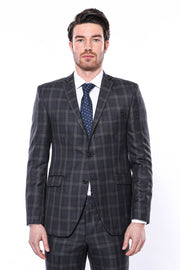 Checked Slim-Fit 2-Piece Dark Grey Suit $50 - $100, 3-piece-suit, 38, 42, 6 Drop, Checked, Dark Grey, Grey, Grey Suit, Italian, Italian Suit, Modern Fit, Notch Lapel, Plaid, Plaid Suit, Slim 