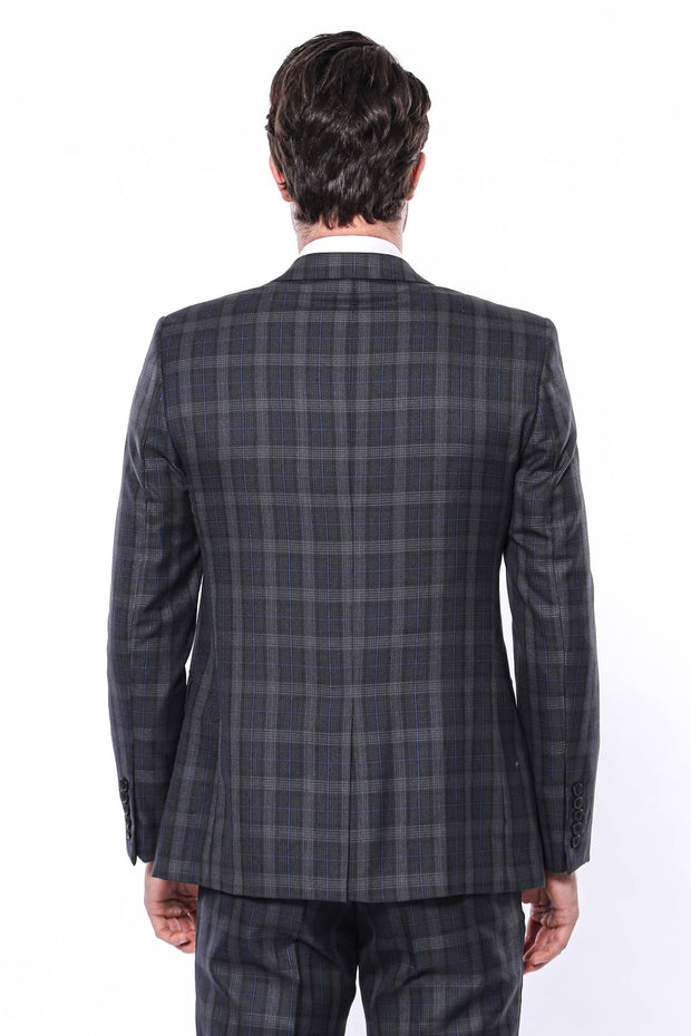 Checked Slim-Fit 2-Piece Dark Grey Suit $50 - $100, 3-piece-suit, 38, 42, 6 Drop, Checked, Dark Grey, Grey, Grey Suit, Italian, Italian Suit, Modern Fit, Notch Lapel, Plaid, Plaid Suit, Slim 