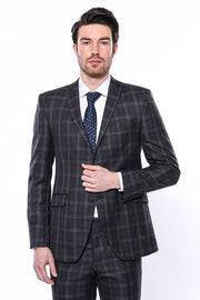 Checked Slim-Fit 2-Piece Dark Grey Suit $50 - $100, 3-piece-suit, 38, 42, 6 Drop, Checked, Dark Grey, Grey, Grey Suit, Italian, Italian Suit, Modern Fit, Notch Lapel, Plaid, Plaid Suit, Slim 