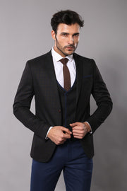 Checked Slim-Fit Brown Winter Suit $100 - $150, 3-piece-suit, 36, 38, 40, 42, 44, 46, 6 Drop, Checked, Daily, Italian, Italian Suit, mens-suit_obsolete, Modern Fit, Notch, Notch Lapel, Office