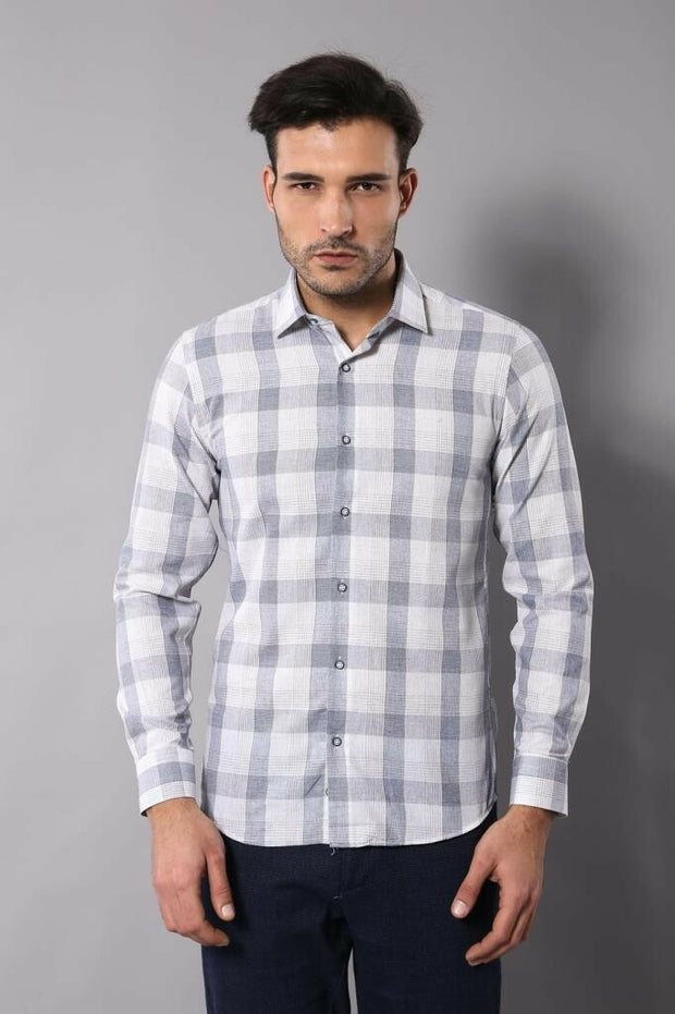 Checked Slim Fit Ice Blue Shirt 3-piece-suit, Blue, Casual, Checked, Daily, Italian, Modern Fit, Navy, navy-blue, Office, Plaid, Plaid Shirt, Shirt, Slim Fit ShirtPlaid Shirt - wessi