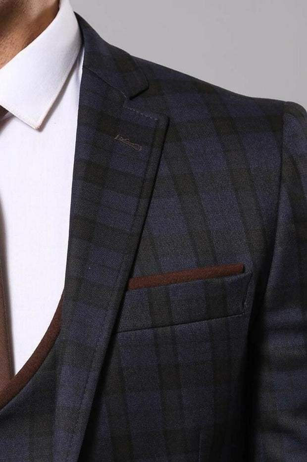 Checked Slim-Fit Winter Suit $150 - $200, 3-piece-suit, 40, 44, 6 Drop, Blue, Casual, Checked, Classic Blazer, Combined Suit, Daily, Italian, Italian Suit, mens-suit_obsolete, Modern Fit, Nav