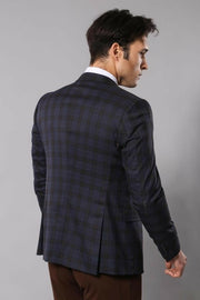 Checked Slim-Fit Winter Suit $150 - $200, 3-piece-suit, 40, 44, 6 Drop, Blue, Casual, Checked, Classic Blazer, Combined Suit, Daily, Italian, Italian Suit, mens-suit_obsolete, Modern Fit, Nav