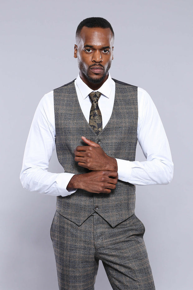 Checked Smoked Vest | Wessi 3-piece-suit, 38, 42, 46, 48, Checked, Modern Fit, Plaid, Slim Fit, Vest Vest - wessi