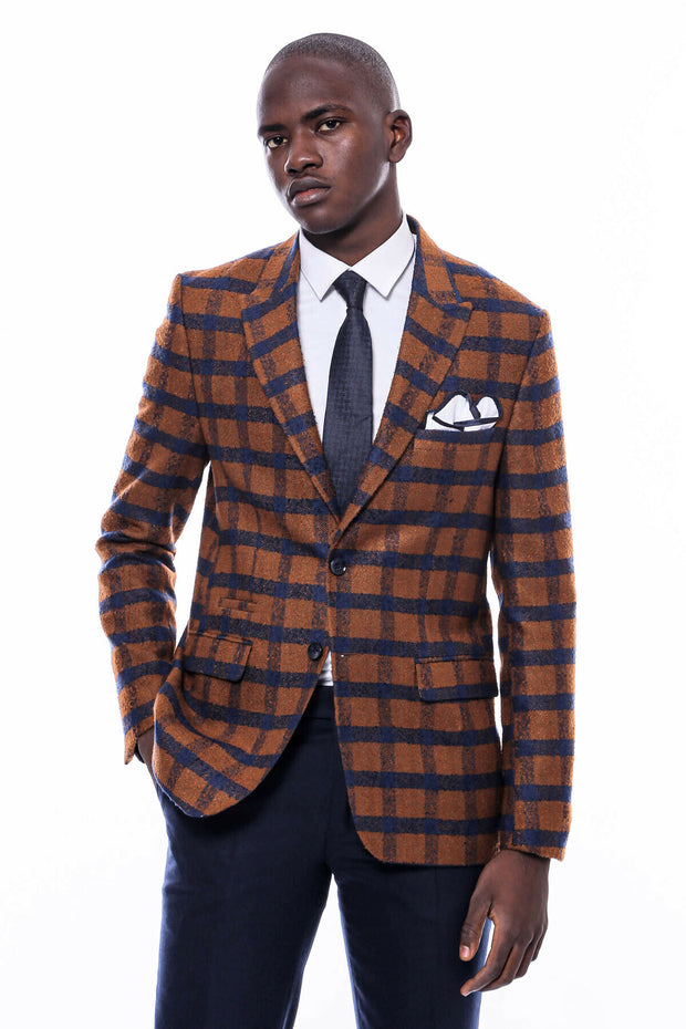 Checked Tawny Slim-Fit Blazer 3-piece-suit, 36, 38, 40, 42, 44, 46, 48, 6 Drop, Checked, Italian Suit, Men's Blazers, Modern Fit, Peak, Peak Lapel, Plaid, Slim Fit, Slim Fit Suit, Slimfit, Sp