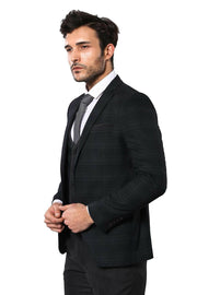 Checked Vested Black Suit 3-piece-suit, 36, 38, 40, 42, 44, 46, Checked, Modern Fit, Peak, Peak Lapel, Plaid, Slim Fit, Slim Fit Suit, Suit OutletSuit - wessi