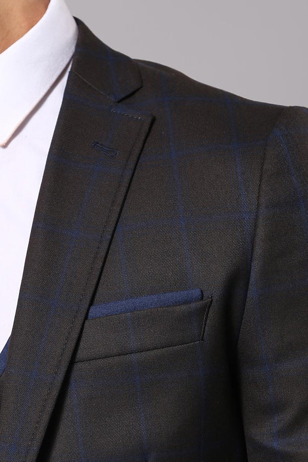 Checked Vested Brown Suit $100 - $150, 3-piece-suit, 34, 38, 40, 42, 44, 46, 6 Drop, Checked, Daily, Italian, mens-suit_obsolete, Modern Fit, Notch, Office, Plaid, Plaid Suit, Slim Fit, Slim 