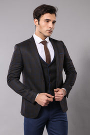 Checked Vested Brown Suit $100 - $150, 3-piece-suit, 34, 38, 40, 42, 44, 46, 6 Drop, Checked, Daily, Italian, mens-suit_obsolete, Modern Fit, Notch, Office, Plaid, Plaid Suit, Slim Fit, Slim 