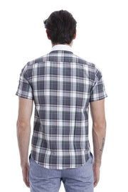 Checkered Short Sleeve Grey Slim Fit Men's Shirt 3-piece-suit, Checked, Daily, Modern Fit, Patterned, Plaid, Shirt, Short Sleeve, Short Sleeve Shirt, Slim Fit, Sport ShirtShort Sleeve Shirt -