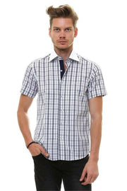 Checkered Short Sleeve White Slim Fit Men's Shirt 3-piece-suit, Casual Shirt, Checked, Cuff, Daily, Long Sleeve, Modern Fit, Patterned, Plaid, S, Shirt, Short Sleeve, Slim Fit, Sport, white S