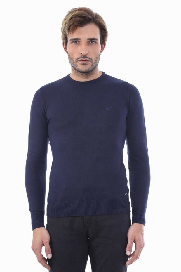 Circle Collar Navy Blue Sweater 3-piece-suit, Blue, Crew Neck, Crew Neck Sweater, Daily, Knit, Knitwear, Navy, navy-blue KnitwearCrew Neck Sweater - wessi