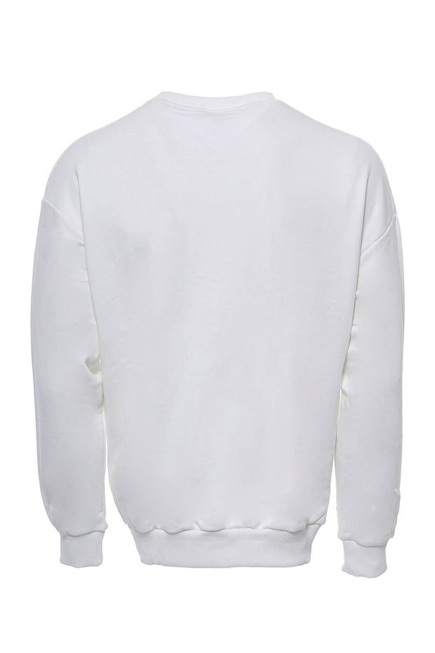 Circle Neck Front Printed Men's White Sweatshirt Crew Neck, Daily, Modern Fit, Printed, Slim Fit, Sport, Sport Clothing, Sweatshirt, white Sport ClothingSweatshirt - wessi