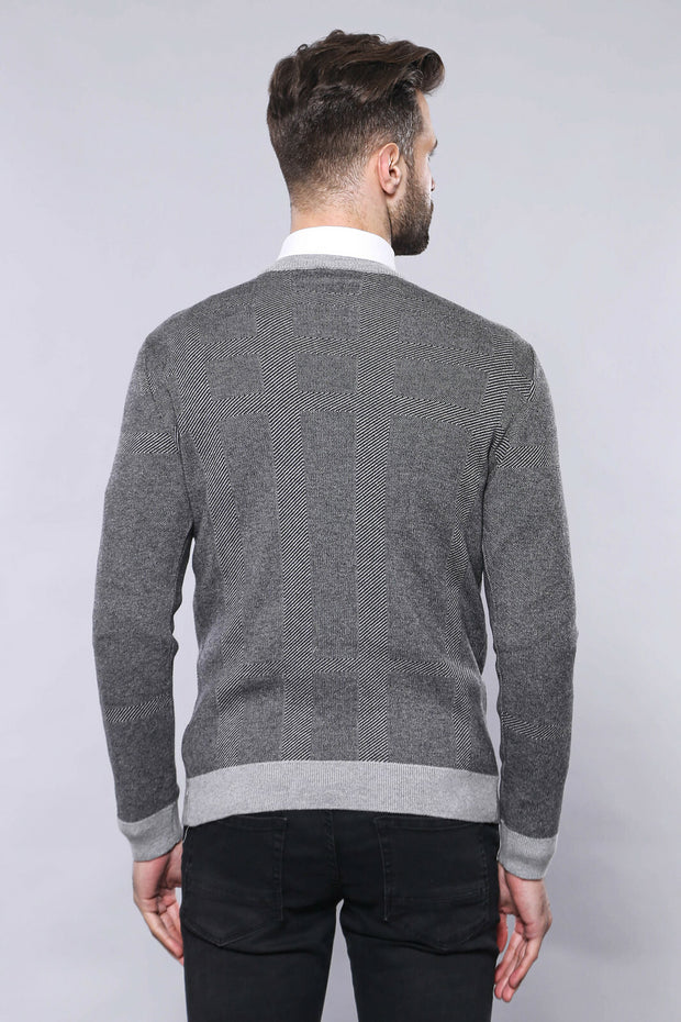 Circle Neck Grey Sweater | Wessi 3-piece-suit, Crew Neck, Crew Neck Sweater, Daily, Knit, Knitwear, Modern Fit, Patterned, Slim Fit KnitwearCrew Neck Sweater - wessi