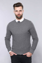 Circle Neck Grey Sweater | Wessi 3-piece-suit, Crew Neck, Crew Neck Sweater, Daily, Knit, Knitwear, M, Modern Fit, Patterned, S, Slim Fit KnitwearCrew Neck Sweater - wessi