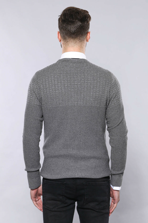 Circle Neck Grey Sweater | Wessi 3-piece-suit, Crew Neck, Crew Neck Sweater, Daily, Knit, Knitwear, M, Modern Fit, Patterned, S, Slim Fit KnitwearCrew Neck Sweater - wessi