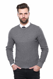 Circle Neck Grey Sweater | Wessi 3-piece-suit, Crew Neck, Crew Neck Sweater, Daily, Knit, Knitwear, M, Modern Fit, Patterned, S, Slim Fit KnitwearCrew Neck Sweater - wessi