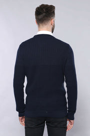 Circle Neck Navy Sweater | Wessi 3-piece-suit, Blue, Crew Neck, Crew Neck Sweater, Daily, Knit, Knitwear, Modern Fit, Navy, navy-blue, Patterned, Slim Fit KnitwearCrew Neck Sweater - wessi