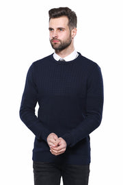 Circle Neck Navy Sweater | Wessi 3-piece-suit, Blue, Crew Neck, Crew Neck Sweater, Daily, Knit, Knitwear, Modern Fit, Navy, navy-blue, Patterned, Slim Fit KnitwearCrew Neck Sweater - wessi