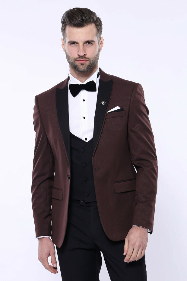 Claret Red Detachable Lapel Tuxedo Suit | Wessi 3 Piece Suits, 3-piece-suit, 38, 40, 42, 44, Detachable, Detachable Lapel, Modern Fit, Party, Peak, Peak Lapel, Slim Fit, Suit, Suit 3 Piece Su