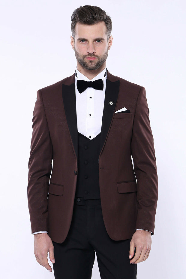 Claret Red Detachable Lapel Tuxedo Suit | Wessi 3 Piece Suits, 3-piece-suit, 38, 40, 42, 44, Detachable, Detachable Lapel, Modern Fit, Party, Peak, Peak Lapel, Slim Fit, Suit, Suit 3 Piece Su