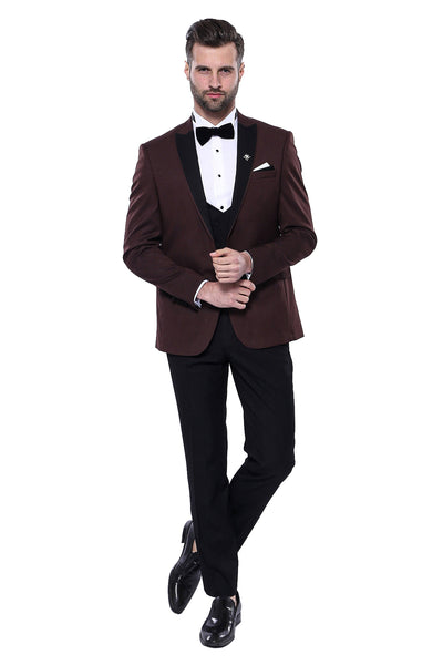 Claret Red Detachable Lapel Tuxedo Suit | Wessi 3 Piece Suits, 3-piece-suit, 38, 40, 42, 44, Detachable, Detachable Lapel, Modern Fit, Party, Peak, Peak Lapel, Slim Fit, Suit, Suit 3 Piece Su