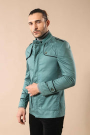 Collar Zippered Cotton Trenchcoat $30 - $50, 36, 38, 40, 42, 44, 46, Buttoned, Casual, Daily, Green, Mandarin Collar, Modern Fit, Outwear, Pocket, Trenchcoat, Zippered OutletCoat - wessi