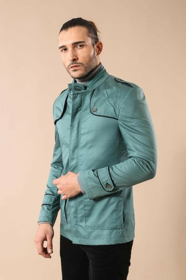 Collar Zippered Cotton Trenchcoat $30 - $50, 36, 38, 40, 42, 44, 46, Buttoned, Casual, Daily, Green, Mandarin Collar, Modern Fit, Outwear, Pocket, Trenchcoat, Zippered OutletCoat - wessi