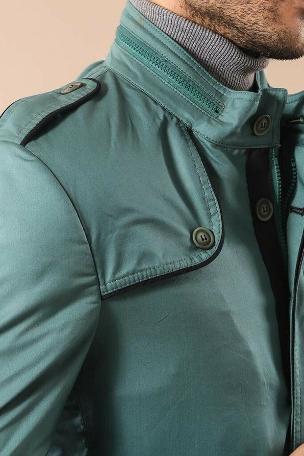 Collar Zippered Cotton Trenchcoat $30 - $50, 36, 38, 40, 42, 44, 46, Buttoned, Casual, Daily, Green, Mandarin Collar, Modern Fit, Outwear, Pocket, Trenchcoat, Zippered OutletCoat - wessi