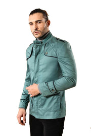 Collar Zippered Cotton Trenchcoat $30 - $50, 36, 38, 40, 42, 44, 46, Buttoned, Casual, Daily, Green, Mandarin Collar, Modern Fit, Outwear, Pocket, Trenchcoat, Zippered OutletCoat - wessi