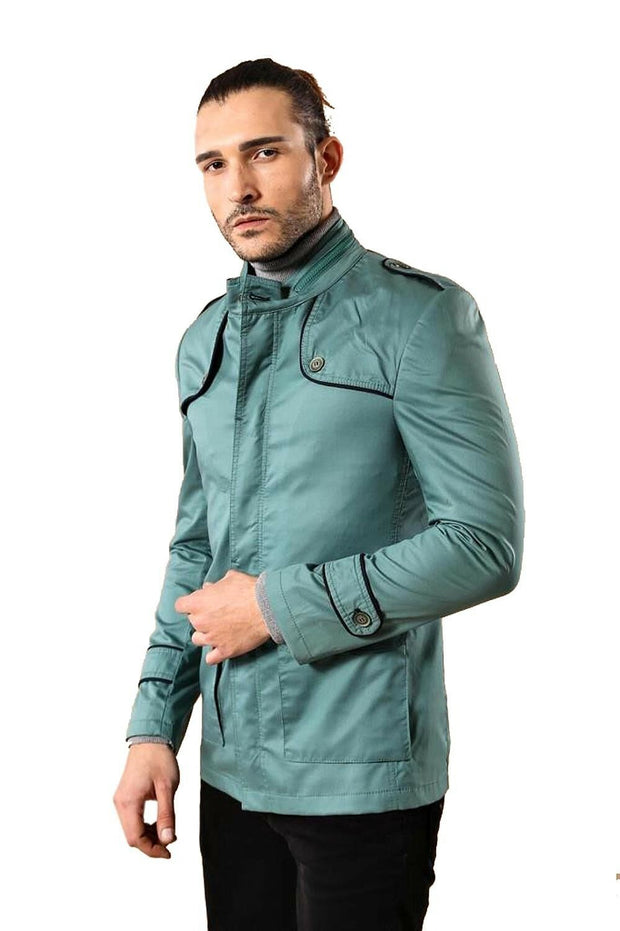 Collar Zippered Cotton Trenchcoat $30 - $50, 36, 38, 40, 42, 44, 46, Buttoned, Casual, Daily, Green, Mandarin Collar, Modern Fit, Outwear, Pocket, Trenchcoat, Zippered OutletCoat - wessi