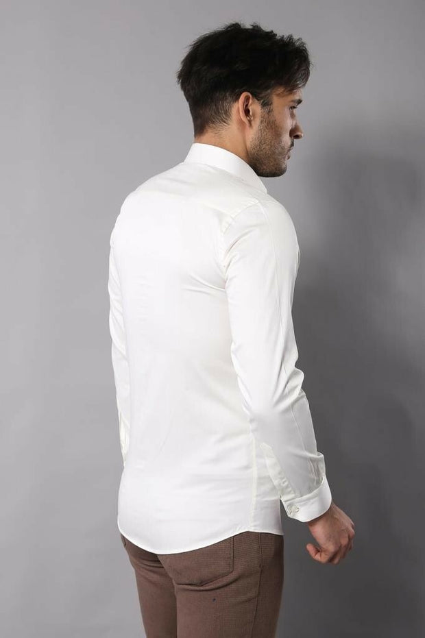 Cotton Satin Cream Shirt | Wessi 3-piece-suit, Basic, Casual, Daily, Italian, Modern Fit, Office, Plain, Satin Blend, Shirt, Slim Fit, Slim Fit Shirt ShirtSlim Fit Shirt - wessi