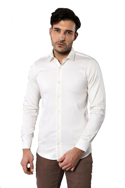 Cotton Satin Cream Shirt | Wessi 3-piece-suit, Basic, Casual, Daily, Italian, Modern Fit, Office, Plain, Satin Blend, Shirt, Slim Fit, Slim Fit Shirt ShirtSlim Fit Shirt - wessi