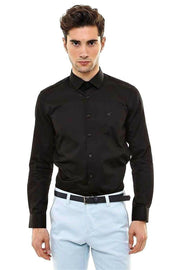 Cotton Satin Slim Fit Black Shirt 3-piece-suit, Basic, Casual, Cuff, Daily, Italian, Long Sleeve, Modern Fit, Office, Plain, Satin Blend, Shirt, Slim Fit, Slim Fit Shirt ShirtSlim Fit Shirt -