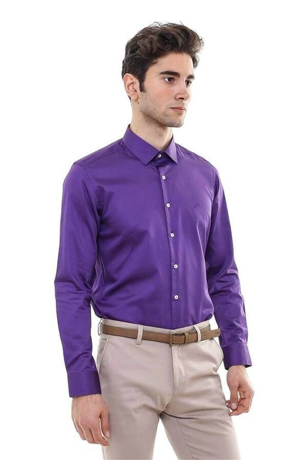 Cotton Satin Slim Fit Purple Shirt 3-piece-suit, Basic, Casual, Cuff, Daily, Italian, Long Sleeve, Modern Fit, Plain, purple, S, Satin Blend, Shirt, Slim Fit, Slim Fit Shirt ShirtSlim Fit Shi