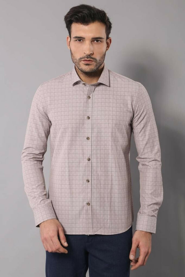 Patterned Slim Fit Beige Shirt 3-piece-suit, Casual, Casual Shirt, Daily, Italian, Modern Fit, Patterned, Plaid, Shirt, Slim Fit ShirtCasual Shirt - wessi