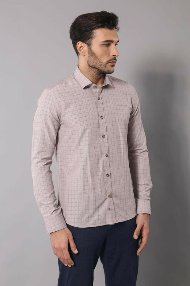 Patterned Slim Fit Beige Shirt 3-piece-suit, Casual, Casual Shirt, Daily, Italian, Modern Fit, Patterned, Plaid, Shirt, Slim Fit ShirtCasual Shirt - wessi