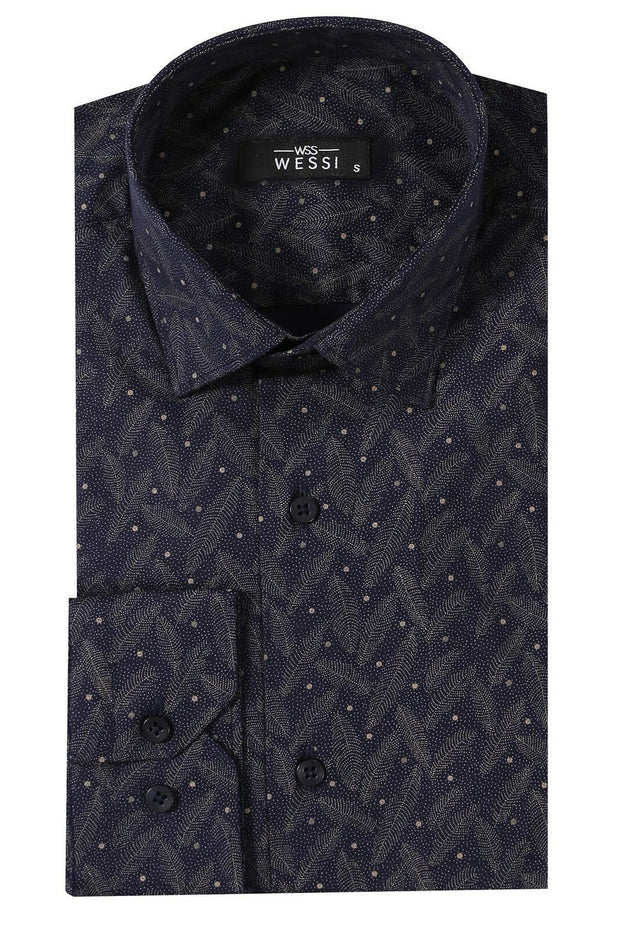 Dark Blue Floral Shirt | Wessi 3-piece-suit, Blue, Cuff, Long Sleeve, Modern Fit, Navy, navy-blue, Shirt, Slim Fit, Slim Fit Shirt, Slim Fit Shirt Blue ShirtSlim Fit Shirt - wessi