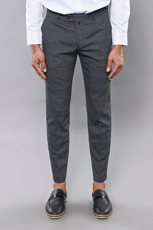 Dark Grey Checked Pants | Wessi 3-piece-suit, 34, 36, 40, Casual, Checked, Daily, Modern Fit, Patterned, Plaid, Slim Fit, Trouser, Trousers TrouserTrousers - wessi