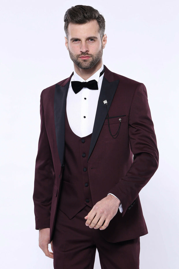 Detachable Lapel Burgundy Suit | Wessi 3 Piece Suits, 3-piece-suit, 32, 34, 36, 38, 40, 42, 44, 46, 48, 50, 52, Detachable, Detachable Lapel, mens-suit_obsolete, Party, Peak, Peak Lapel, Suit