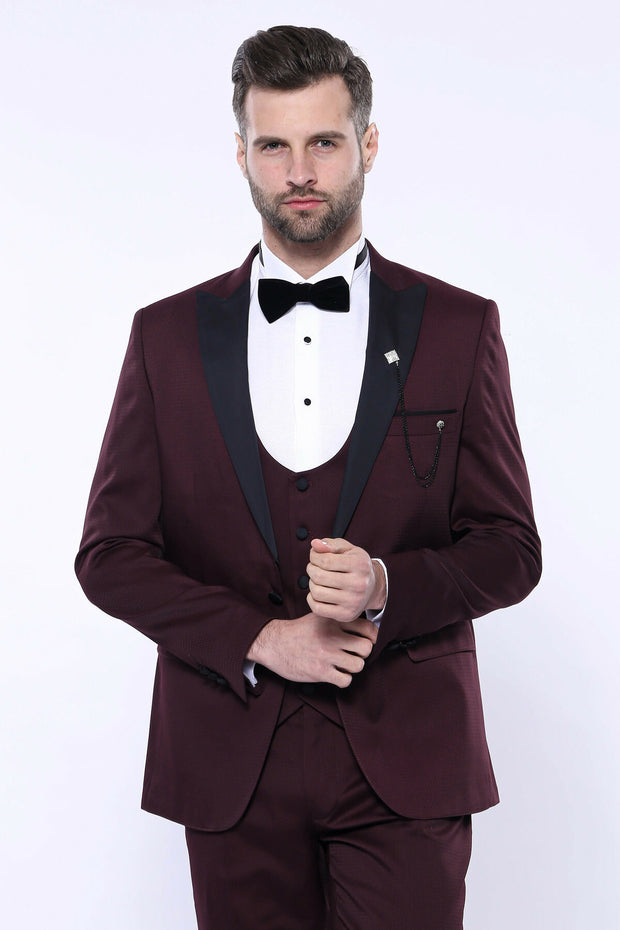 Detachable Lapel Burgundy Suit | Wessi 3 Piece Suits, 3-piece-suit, 32, 34, 36, 38, 40, 42, 44, 46, 48, 50, 52, Detachable, Detachable Lapel, mens-suit_obsolete, Party, Peak, Peak Lapel, Suit