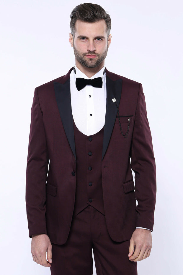 Detachable Lapel Burgundy Suit | Wessi 3 Piece Suits, 3-piece-suit, 32, 34, 36, 38, 40, 42, 44, 46, 48, 50, 52, Detachable, Detachable Lapel, mens-suit_obsolete, Party, Peak, Peak Lapel, Suit