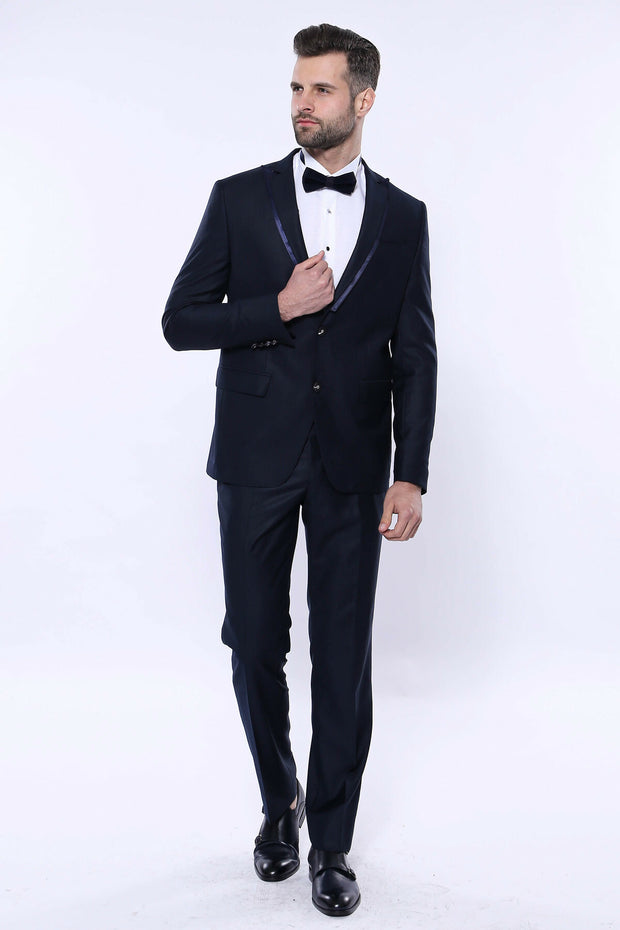 Detachable Lapel Navy Blue Tuxedo | Wessi $50 - $100, 3-piece-suit, 34, 36, 6 Drop, Blue, Detachable, Detachable Lapel, Italian Suit, Modern Fit, Navy, navy-blue, Party, Peak, Peak Lapel, Sha