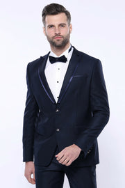 Detachable Lapel Navy Blue Tuxedo | Wessi $50 - $100, 3-piece-suit, 34, 36, 6 Drop, Blue, Detachable, Detachable Lapel, Italian Suit, Modern Fit, Navy, navy-blue, Party, Peak, Peak Lapel, Sha